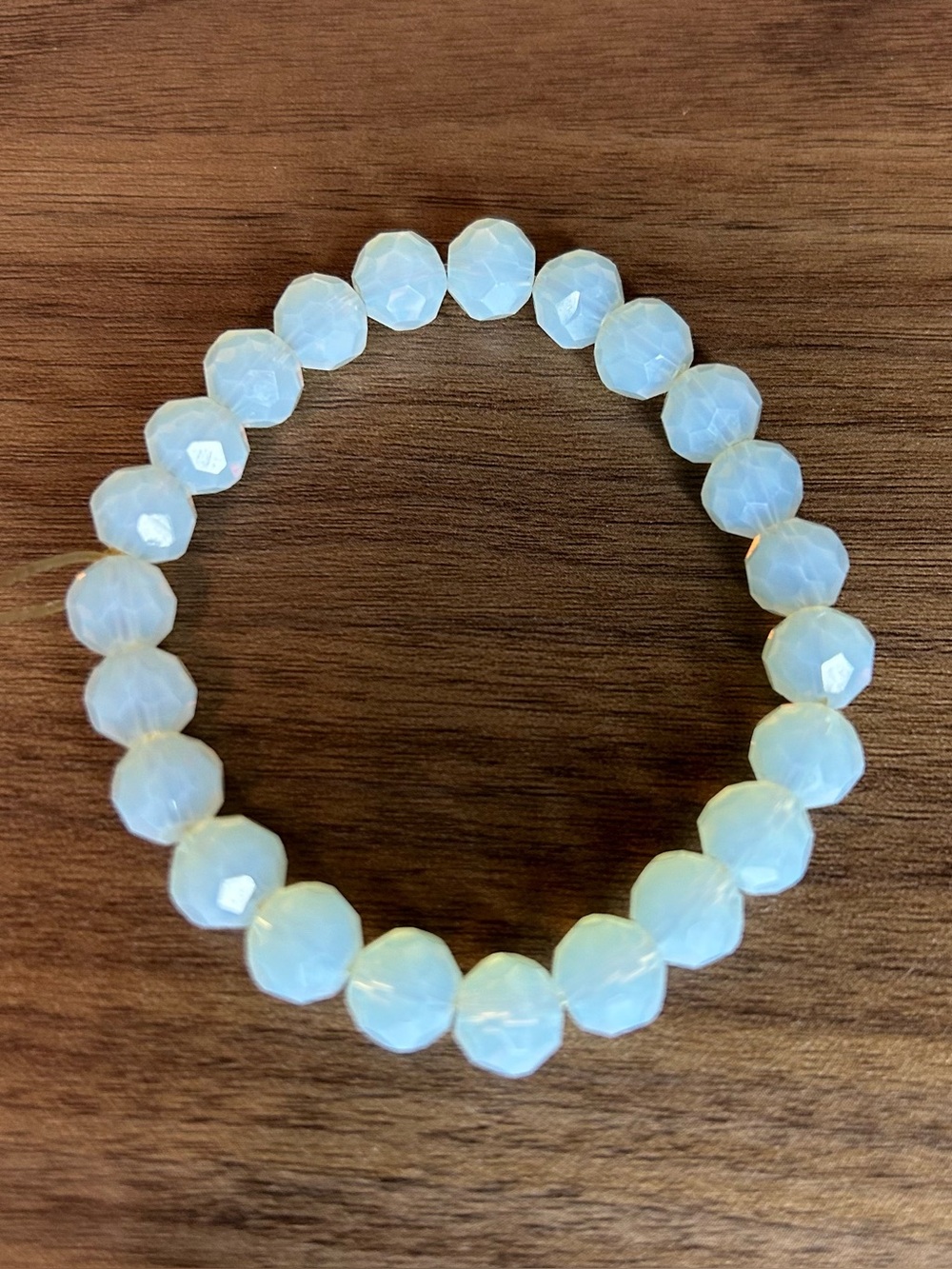 Faceted Opalescent White Beaded Stretch Bracelet